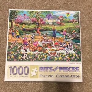 Bits and Pieces Meadow Picnic 1000-Piece Jigsaw Puzzle - Colorful Garden Scene